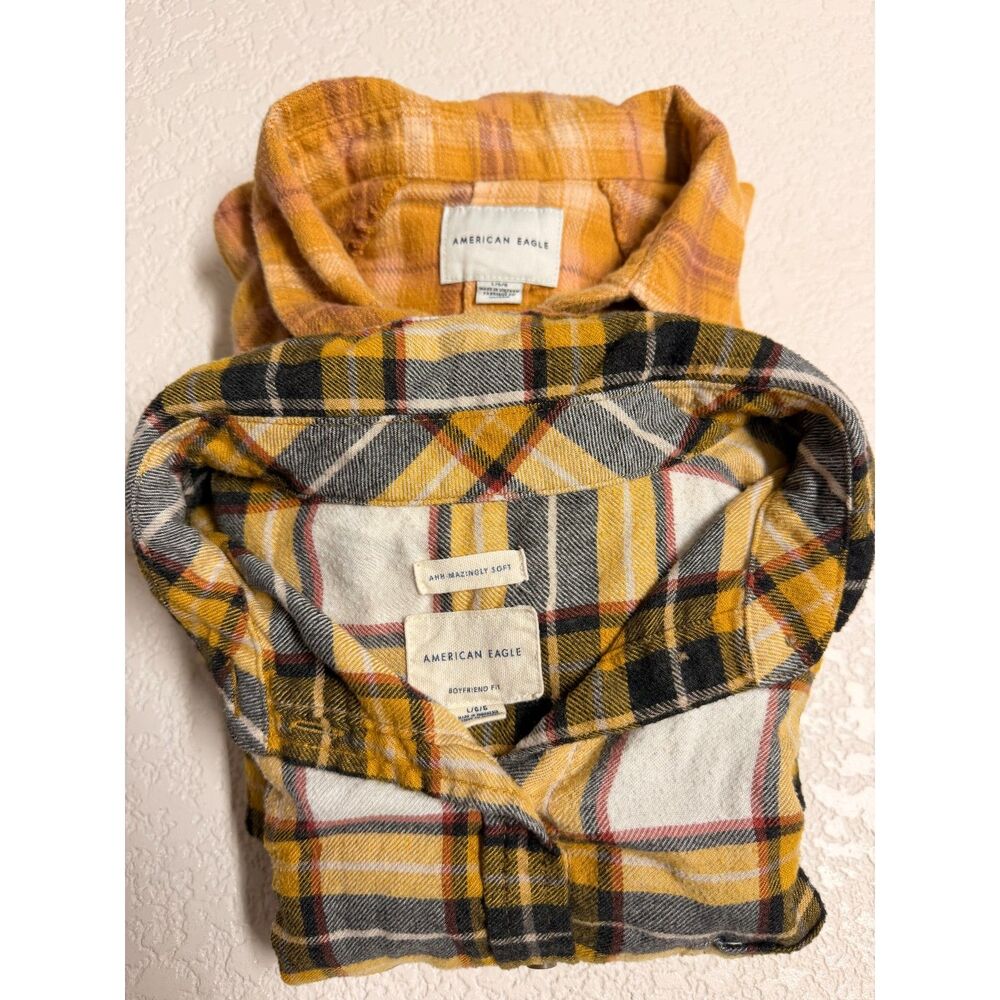 American Eagle Flannel Bundle Lot of 2 Plaid Button Down Shirts L